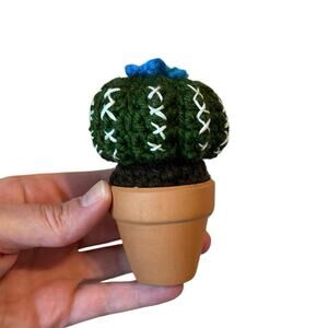 Ball cactus with blue flower